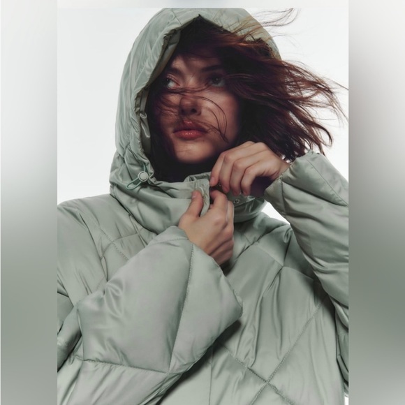 ZARA LongLine Quilted Jacket Color- Light Green Size-Large NWT - Picture 10 of 16